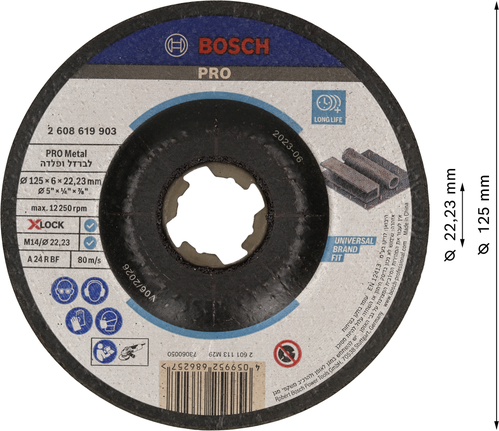 Disco abrasivo Bosch PRO Metal X-Lock de 125 x 6 mm para el trabajo del metal.